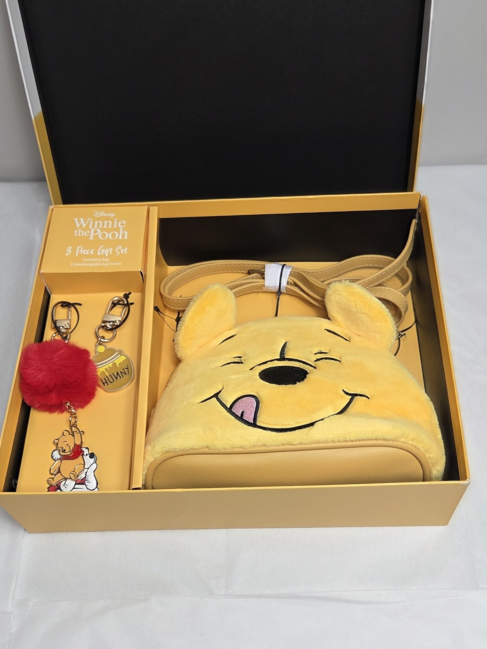 Disney Winnie the Pooh Yellow Plush Crossbody Bag & Keychain Gift Set